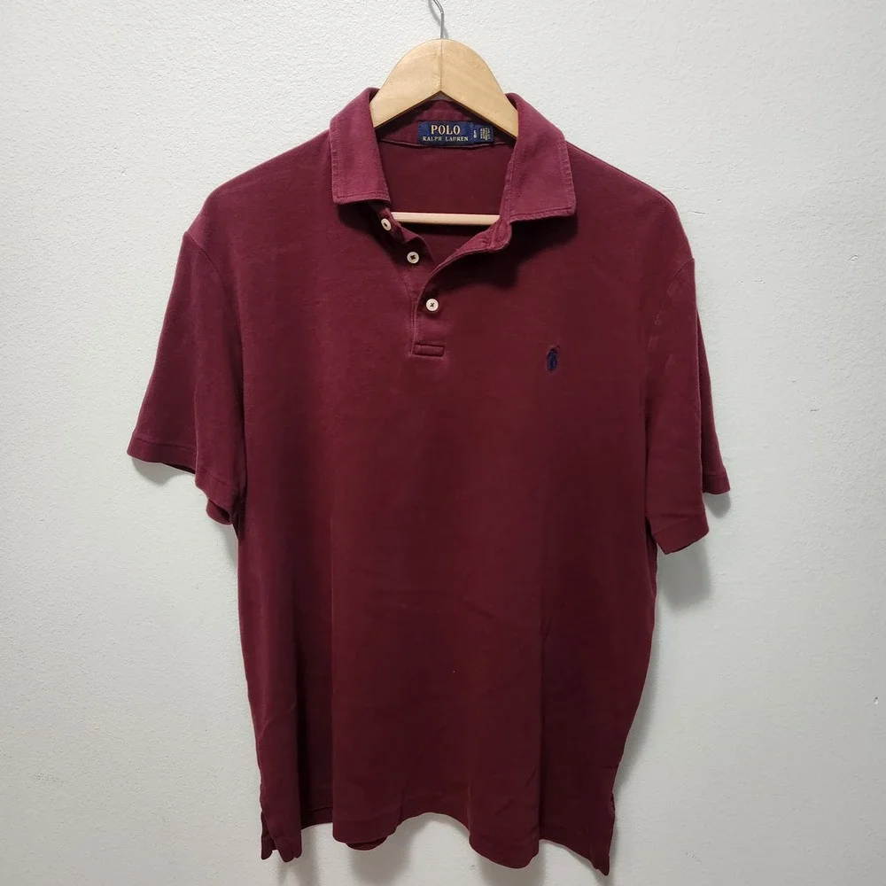 Polo Ralph Lauren Mens Burgundy Maroon Short Sleeve Cotton Polo Shirt L Preppy